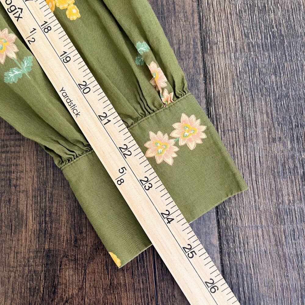 Loft Outlet Floral Button Down Blouse Balloon Sleeve Fall Boho Size Medium Green - Picture 13 of 15